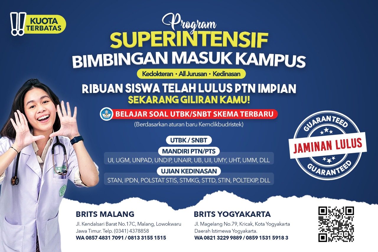 Bimbel UTBK Terbaik BRITS Indonesia Yogyakarta Malang Bandung - 082264224264