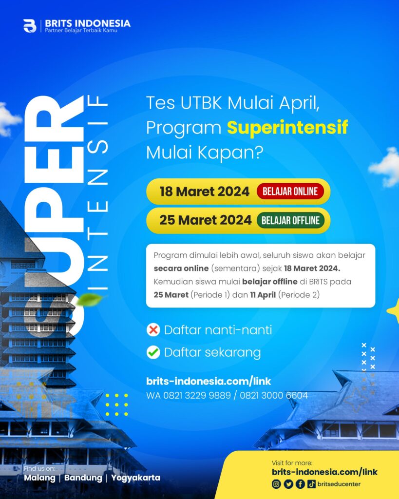 Bimbel Kedokteran Terbesar Supercamp, Bimbel UTBK SNBT Terbaik BRITS Indonesia Yogyakarta Malang Bandung - 082264224264