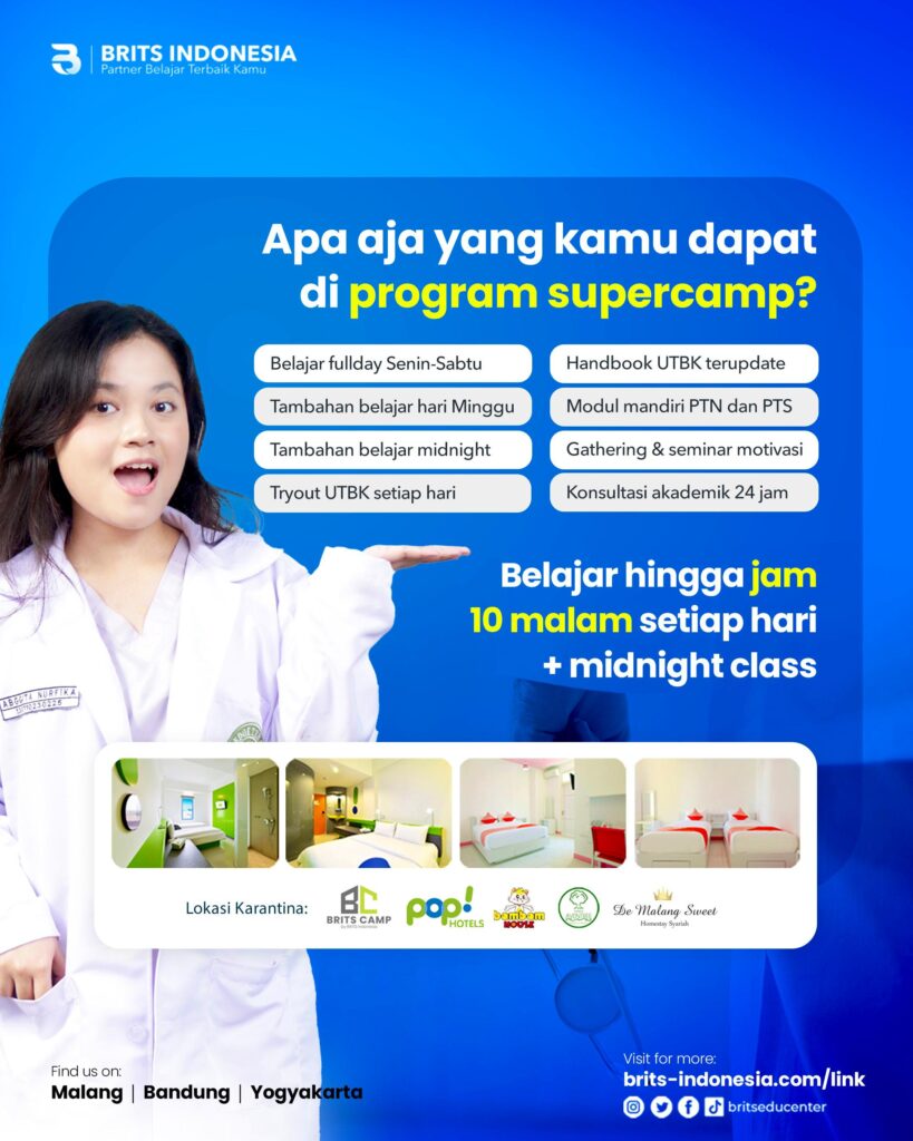 Bimbel Kedokteran Terbesar Supercamp, Bimbel UTBK SNBT Terbaik BRITS Indonesia Yogyakarta Malang Bandung - 082264224264