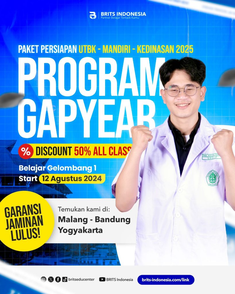 Program Bimbel Gapyear Kedokteran BRITS Indonesia - Yogya Malang Bandung - Bimbel UTBK SNBT Terbaik Termurah Terdekat Terjamin Jaminan Lulus