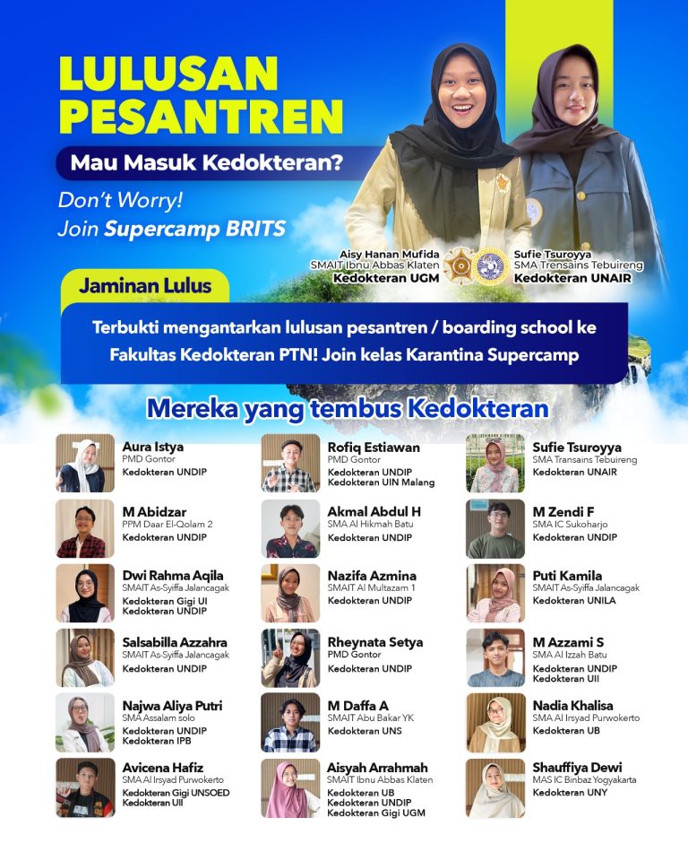Bimbel Kedokteran Terbesar Supercamp, Bimbel MANDIRI Masuk PTN PTS Terbaik BRITS Indonesia Yogyakarta Malang Bandung - 082264224264