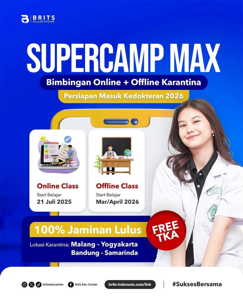 Bimbel Kedokteran Terbesar Supercamp, Bimbel UTBK SNBT Terbaik Termurah BRITS Indonesia Yogyakarta Malang Bandung Samarinda - 082264224264