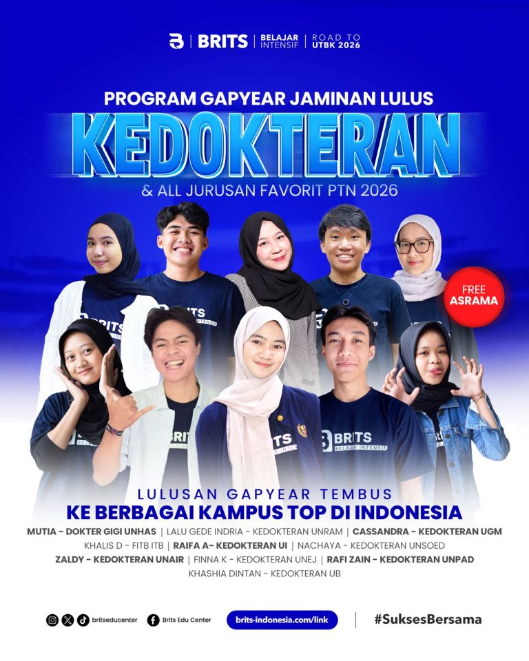 Bimbel Gapyear Kedokteran Terbesar, Bimbel UTBK SNBT Masuk PTN PTS Terbaik BRITS Indonesia Belajar Intensif Yogyakarta Malang Bandung Samarinda Semarang Surabaya - 082264224264