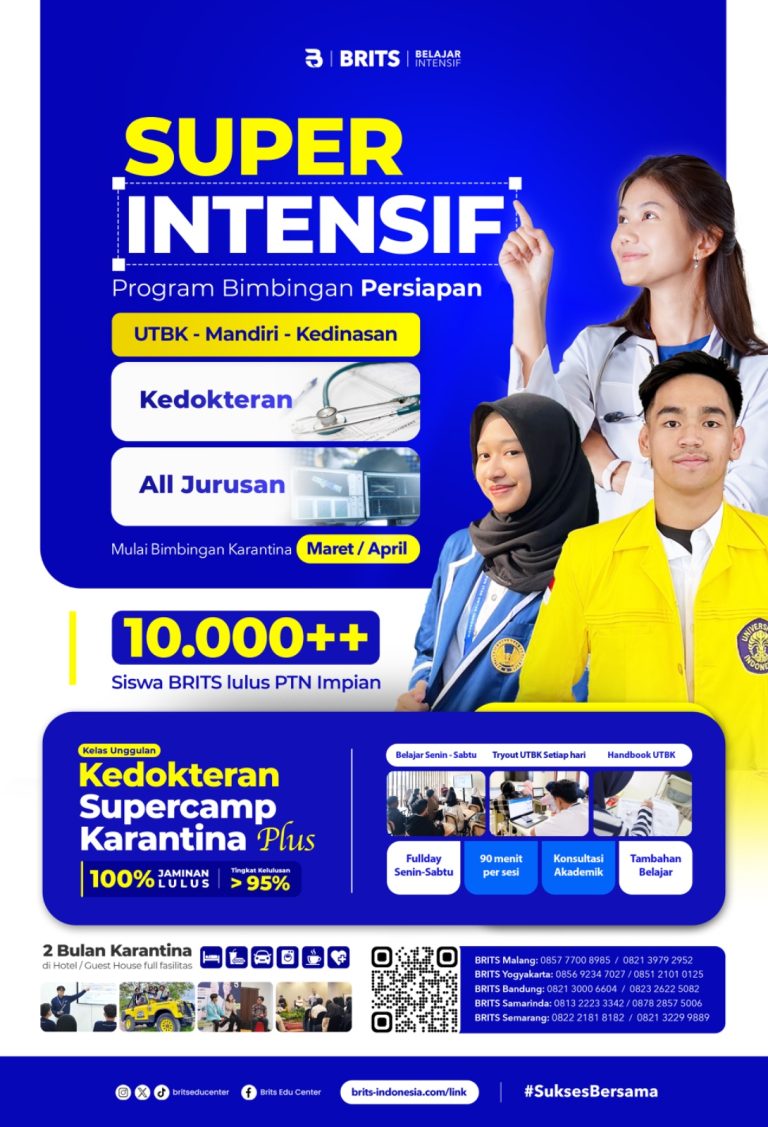 Program Superintensif UTBK Mandiri Kedokteran BRITS Indonesia Malang Bandung Yogyakarta Semarang Samarinda - Bimbel Sukses UTBK Masuk PTN 082132299889