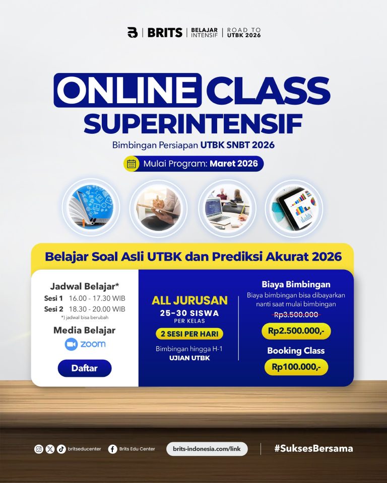 Program Online Superintensif UTBK Mandiri Kedokteran BRITS Indonesia Malang Bandung Yogyakarta Semarang Samarinda - Bimbel Sukses UTBK Masuk PTN 082132299889