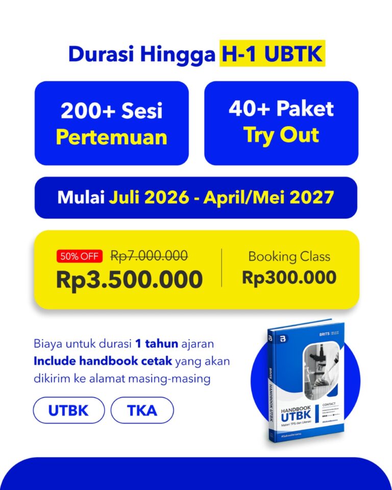 Bimbel Online UTBK SNBT Terbaik, Bimbel Online Masuk Kampus - BRITS Indonesia Yogyakarta Malang Bandung Semarang Surabaya Samarinda