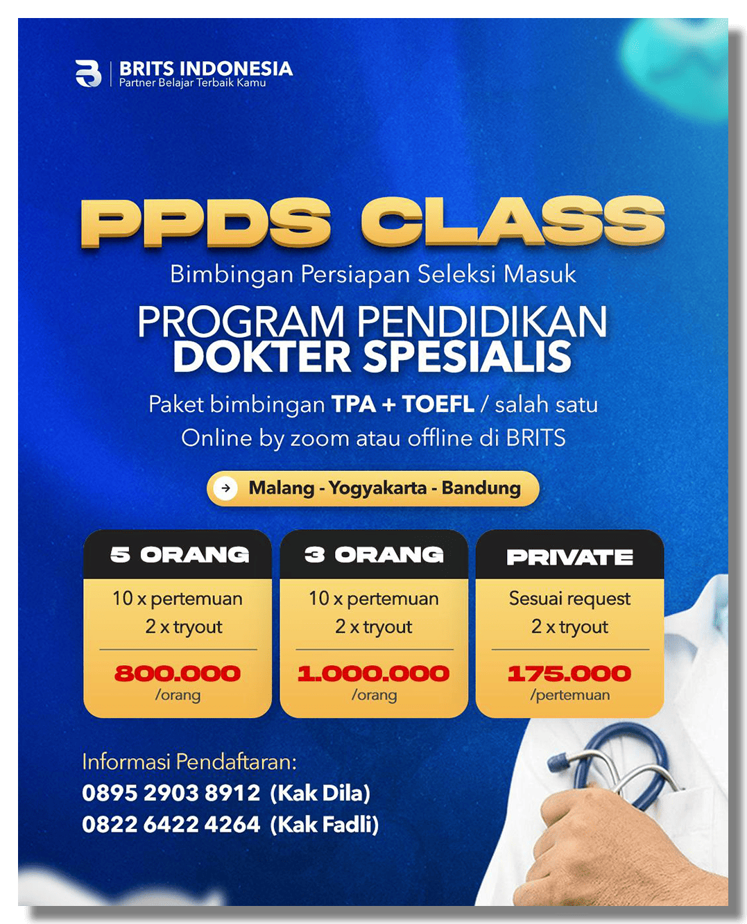 Program persiapan Seleksi masuk PPDS Bimbingan TPA Toefl Online Offline BRITS Indonesia