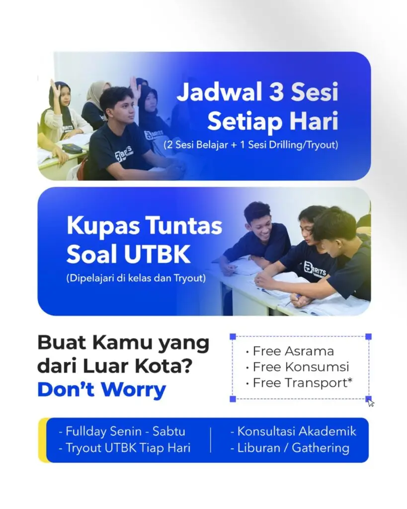 Program Bimbel Liburan Sekolah Akhir Tahun UTBK SNBT Terbaik BRITS Indonesia Yogyakarta Malang Bandung Semarang Samarinda Surabaya Palembang - 082264224264
